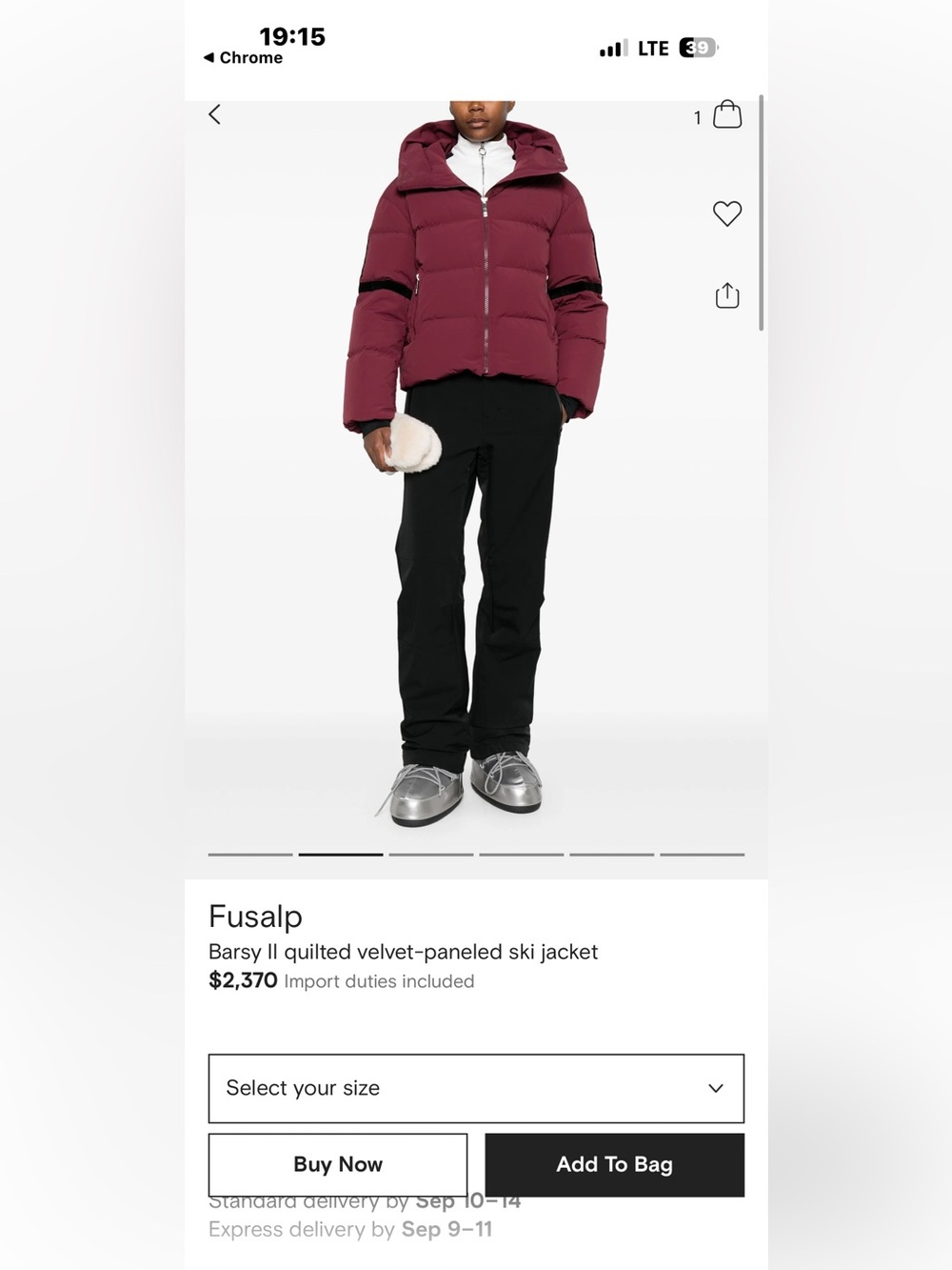 Final Price- No Offers! Fusalp women’s Velvet-Panel Ski Puffer Jacket- Size 38